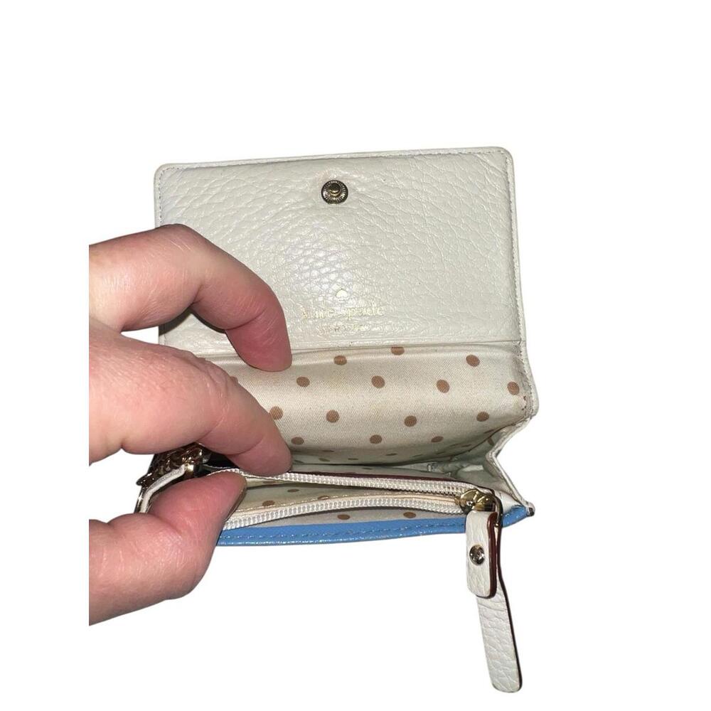 SOLD Kate Spade Blue Leather Keychain Wallet Polka Dot Interior Women's One Size - Picture 9 of 10